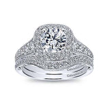Gabriel & Co. ER7293W44JJ – Vintage Inspired 14K White Gold Cushion Halo Round Diamond Engagement Ring (Setting Only)