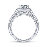 Gabriel & Co. ER7293W44JJ – Vintage Inspired 14K White Gold Cushion Halo Round Diamond Engagement Ring (Setting Only)