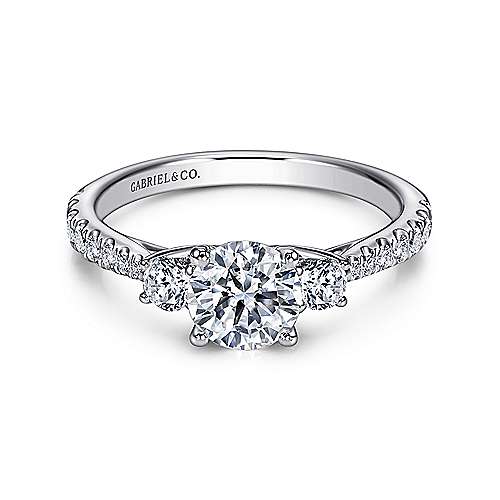Gabriel & Co. Sandy ER7460W44JJ – 14K White Gold Round Three-Stone Diamond Engagement Ring