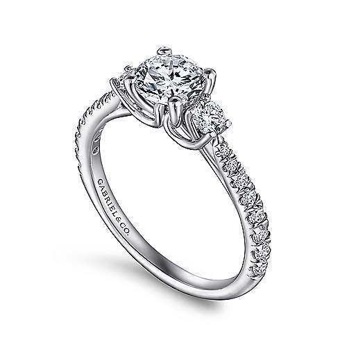 Gabriel & Co. Sandy ER7460W44JJ – 14K White Gold Round Three-Stone Diamond Engagement Ring