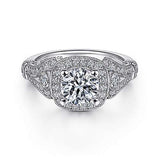 Gabriel & Co. Delilah ER7479W44JJ – Vintage Inspired 14K White Gold Cushion Halo Round Diamond Engagement Ring