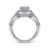 Gabriel & Co. Delilah ER7479W44JJ – Vintage Inspired 14K White Gold Cushion Halo Round Diamond Engagement Ring
