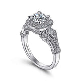 Gabriel & Co. Delilah ER7479W44JJ – Vintage Inspired 14K White Gold Cushion Halo Round Diamond Engagement Ring