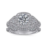 Gabriel & Co. Delilah ER7479W44JJ – Vintage Inspired 14K White Gold Cushion Halo Round Diamond Engagement Ring