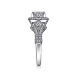 Gabriel & Co. Delilah ER7479W44JJ – Vintage Inspired 14K White Gold Cushion Halo Round Diamond Engagement Ring