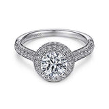 Gabriel & Co. Celestina ER7489W44JJ – Vintage Inspired 14K White Gold Round Halo Diamond Engagement Ring