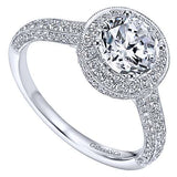 Gabriel & Co. Celestina ER7489W44JJ – Vintage Inspired 14K White Gold Round Halo Diamond Engagement Ring