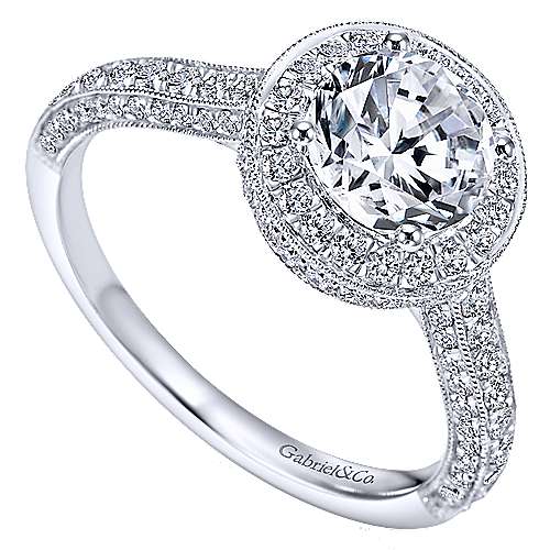 Gabriel & Co. Celestina ER7489W44JJ – Vintage Inspired 14K White Gold Round Halo Diamond Engagement Ring
