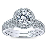 Gabriel & Co. Celestina ER7489W44JJ – Vintage Inspired 14K White Gold Round Halo Diamond Engagement Ring