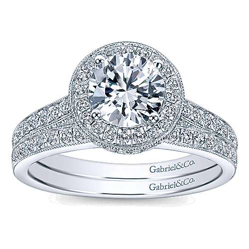 Gabriel & Co. Celestina ER7489W44JJ – Vintage Inspired 14K White Gold Round Halo Diamond Engagement Ring