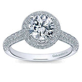 Gabriel & Co. Celestina ER7489W44JJ – Vintage Inspired 14K White Gold Round Halo Diamond Engagement Ring