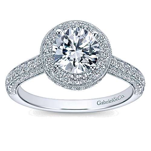 Gabriel & Co. Celestina ER7489W44JJ – Vintage Inspired 14K White Gold Round Halo Diamond Engagement Ring