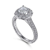 Gabriel & Co. Zelda ER7500W44JJ – Vintage Inspired 14K White Gold Cushion Halo Diamond Engagement Ring