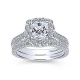 Gabriel & Co. Zelda ER7500W44JJ – Vintage Inspired 14K White Gold Cushion Halo Diamond Engagement Ring