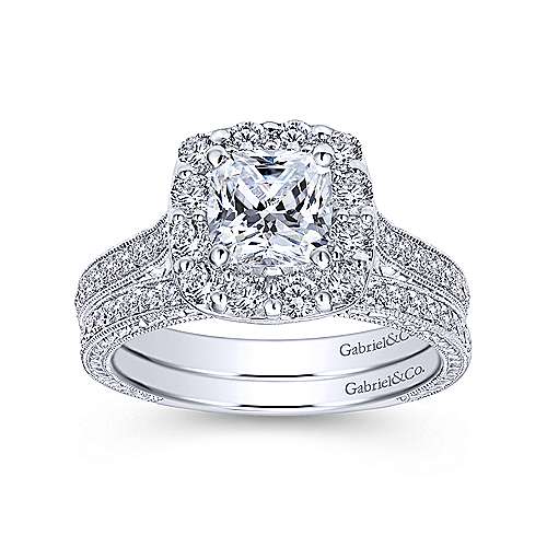 Gabriel & Co. Zelda ER7500W44JJ – Vintage Inspired 14K White Gold Cushion Halo Diamond Engagement Ring