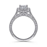 Gabriel & Co. Zelda ER7500W44JJ – Vintage Inspired 14K White Gold Cushion Halo Diamond Engagement Ring