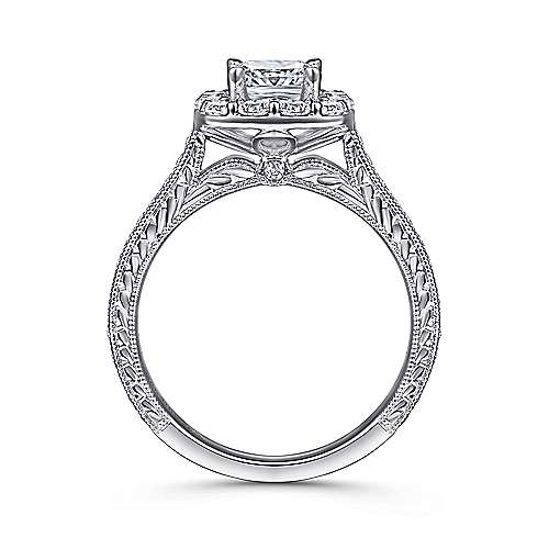 Gabriel & Co. Zelda ER7500W44JJ – Vintage Inspired 14K White Gold Cushion Halo Diamond Engagement Ring