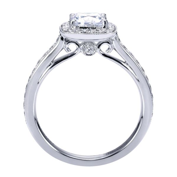 Gabriel & Co. ER7527W44JJ 14K White Gold Cushion Halo Engagement Ring – Victorian Vintage Semi-Mount