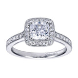 Gabriel & Co. ER7527W44JJ 14K White Gold Cushion Halo Engagement Ring – Victorian Vintage Semi-Mount