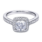 Gabriel & Co. ER7527W44JJ 14K White Gold Cushion Halo Engagement Ring – Victorian Vintage Semi-Mount