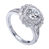 Gabriel & Co. ER7542W44JJ – 14K White Gold Victorian Floral Halo Diamond Engagement Ring