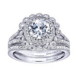 Gabriel & Co. ER7542W44JJ – 14K White Gold Victorian Floral Halo Diamond Engagement Ring