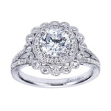 Gabriel & Co. ER7542W44JJ – 14K White Gold Victorian Floral Halo Diamond Engagement Ring