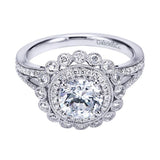 Gabriel & Co. ER7542W44JJ – 14K White Gold Victorian Floral Halo Diamond Engagement Ring