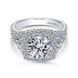 Gabriel & Co. Maia ER8328W44JJ – 14K White Gold Round 3 Stone Halo Diamond Engagement Ring