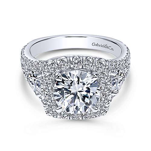 Gabriel & Co. Maia ER8328W44JJ – 14K White Gold Round 3 Stone Halo Diamond Engagement Ring
