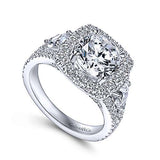 Gabriel & Co. Maia ER8328W44JJ – 14K White Gold Round 3 Stone Halo Diamond Engagement Ring