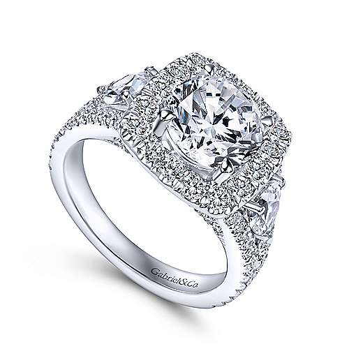 Gabriel & Co. Maia ER8328W44JJ – 14K White Gold Round 3 Stone Halo Diamond Engagement Ring