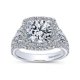 Gabriel & Co. Maia ER8328W44JJ – 14K White Gold Round 3 Stone Halo Diamond Engagement Ring