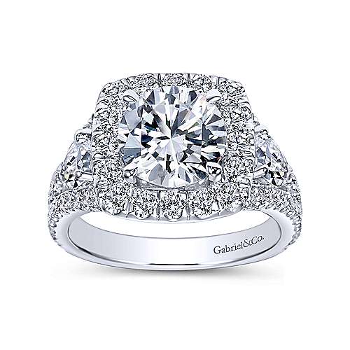 Gabriel & Co. Maia ER8328W44JJ – 14K White Gold Round 3 Stone Halo Diamond Engagement Ring