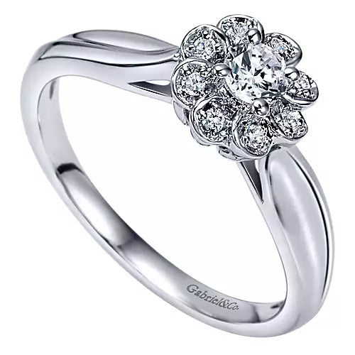 14K White Gold Round Halo Diamond Engagement Ring