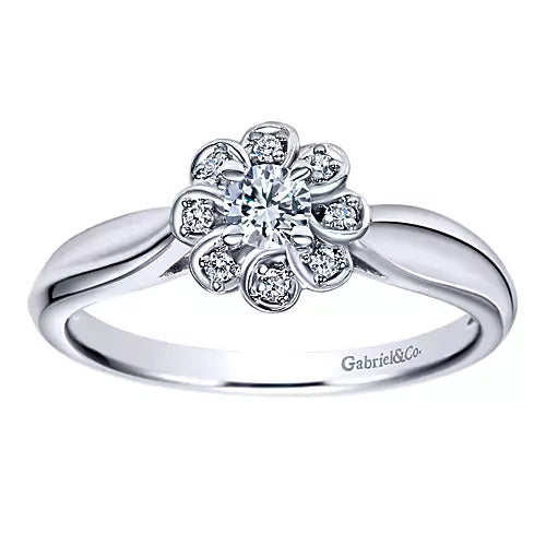 14K White Gold Round Halo Diamond Engagement Ring