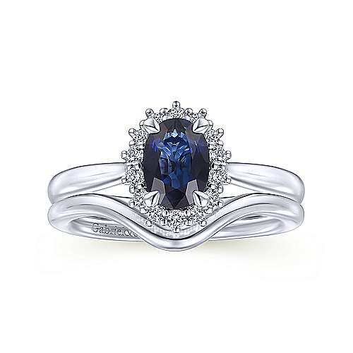 Gabriel & Co. Fergie ER914472O4W44JJ – 14K White Gold Oval Halo Sapphire & Diamond Engagement Ring