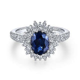 Gabriel & Co. Imani ER914476O4W44JJ – 14K White Gold Oval Halo Sapphire & Diamond Engagement Ring
