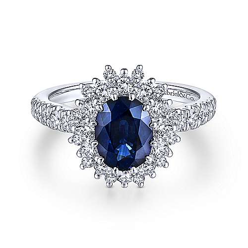Gabriel & Co. Imani ER914476O4W44JJ – 14K White Gold Oval Halo Sapphire & Diamond Engagement Ring