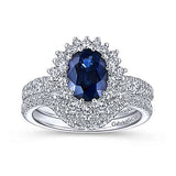 Gabriel & Co. Imani ER914476O4W44JJ – 14K White Gold Oval Halo Sapphire & Diamond Engagement Ring