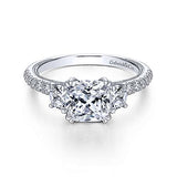 Gabriel & Co. Aloise ER9186W44JJ – 14K White Gold Cushion Cut Three Stone Diamond Engagement Ring