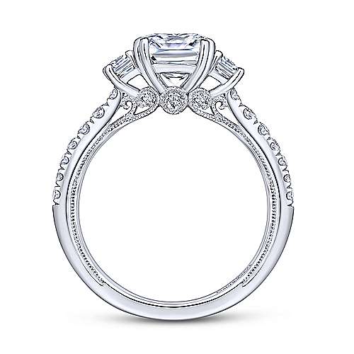 Gabriel & Co. Aloise ER9186W44JJ – 14K White Gold Cushion Cut Three Stone Diamond Engagement Ring