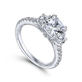 Gabriel & Co. Aloise ER9186W44JJ – 14K White Gold Cushion Cut Three Stone Diamond Engagement Ring
