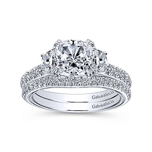 Gabriel & Co. Aloise ER9186W44JJ – 14K White Gold Cushion Cut Three Stone Diamond Engagement Ring