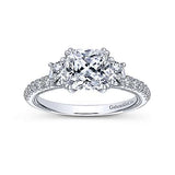 Gabriel & Co. Aloise ER9186W44JJ – 14K White Gold Cushion Cut Three Stone Diamond Engagement Ring