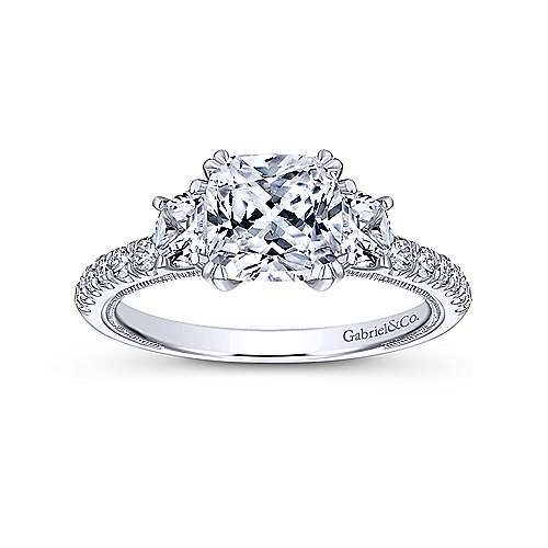Gabriel & Co. Aloise ER9186W44JJ – 14K White Gold Cushion Cut Three Stone Diamond Engagement Ring