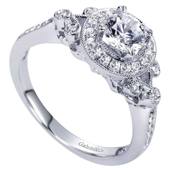 Gabriel & Co. ER94156W44JJ – 14K White Gold Victorian Halo Diamond Engagement Ring