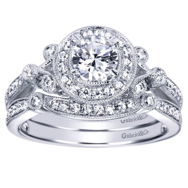 Gabriel & Co. ER94156W44JJ – 14K White Gold Victorian Halo Diamond Engagement Ring
