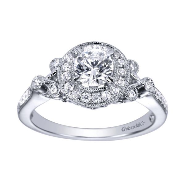 Gabriel & Co. ER94156W44JJ – 14K White Gold Victorian Halo Diamond Engagement Ring