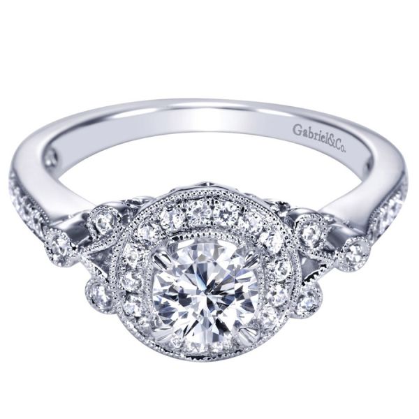 Gabriel & Co. ER94156W44JJ – 14K White Gold Victorian Halo Diamond Engagement Ring